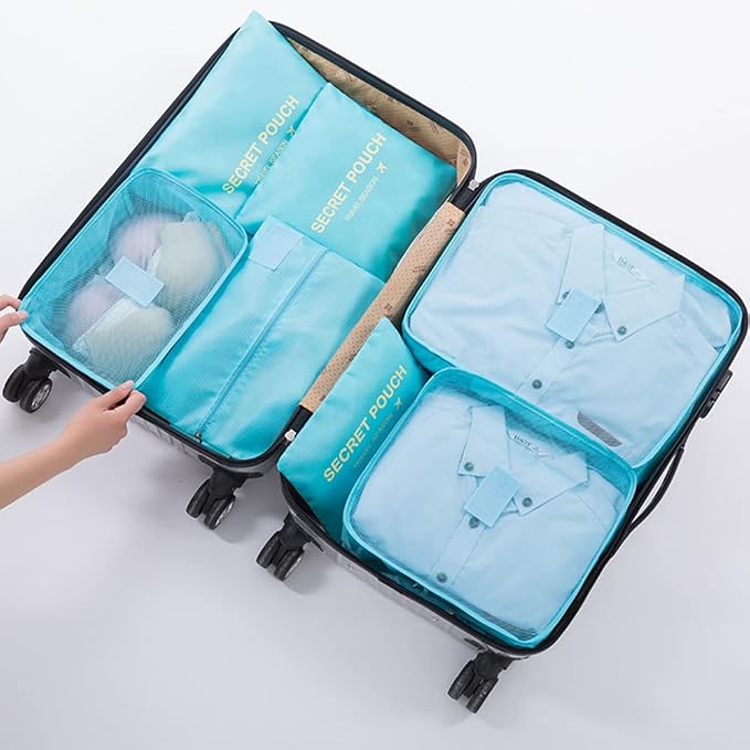 7 Set Packing Cubes, Travel Foldable Luggage Organizers Storage Bag Accessories Suitcase with Laundry Bag & Shoe Bag, Blue by Fxkoolr