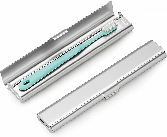 Portable Toothbrush Travel Case: Breathable & Dirt-Proof Hotel Camping Outdoor - Aluminum for Storage Recyclable Traveler (1, Silver) by betevie