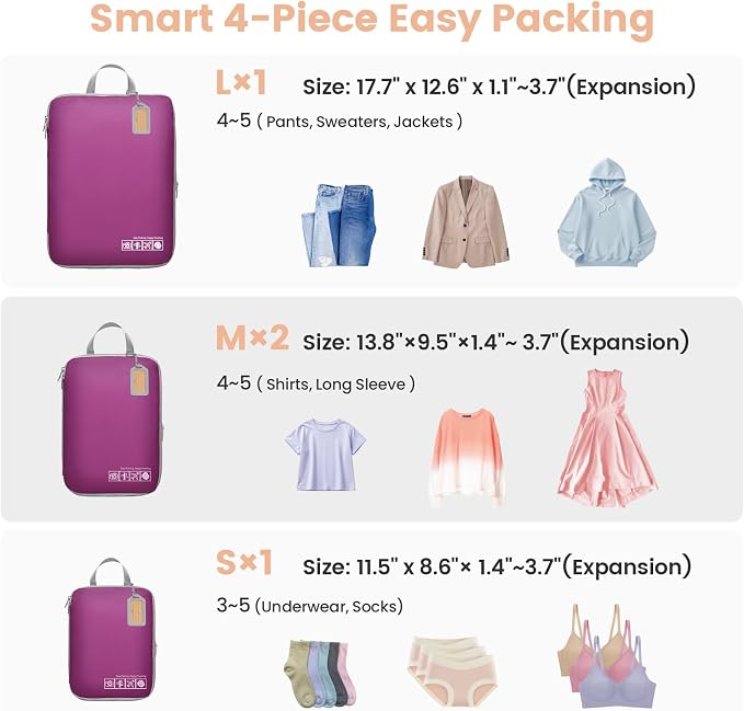 Cambond Compression Packing Cubes for Travel - Luggage Suitcase Organizer | Compression Zip Design for Space-saving, Expandable, Lightweight, Keep Clothes Sorted, Luggage Space Tidy, Carry on Pack Fast - Image 4