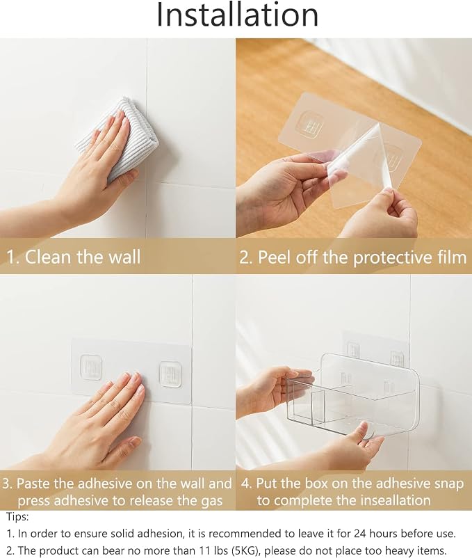 Wall Mount Storage Organizer, Clear Storage Box Holder Basket with 3 Compartments No Drilling Hang Walls/Doors for Kitchen, Cabinet, Bathroom, Bedroom, Office - Image 5