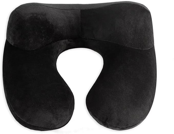 Inflatable Travel Pillow, Neck Pillow Support for Traveling, Airplanes, Cars, and Offices with Compact Carrying Bag, Soft Velvet Washable Cover, Ideal for Adult Sleepers (Black) - Image 2