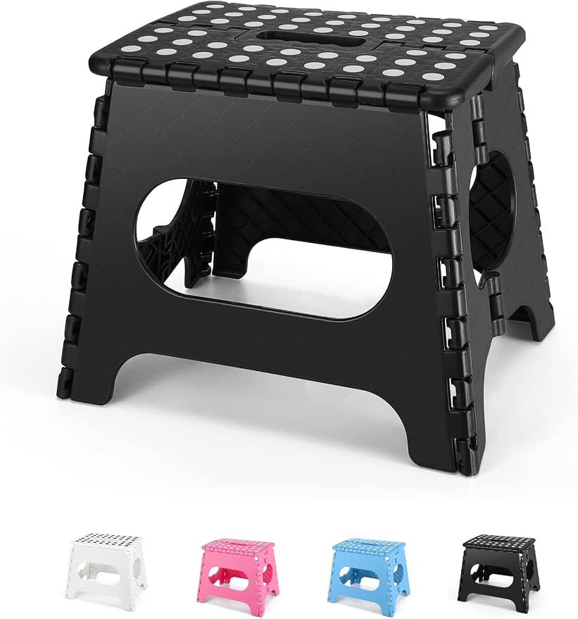 Dyforce Kids Step Stool 11 Inch, 300lbs Folding Step Stool for Adults | Toddler Step stool Black,Anti-slip Heavy Duty with Carry Handle, Lightweight Foldable Stool for Bathroom Kitchen Bedroom by DyforceHomeDecorCOLTD