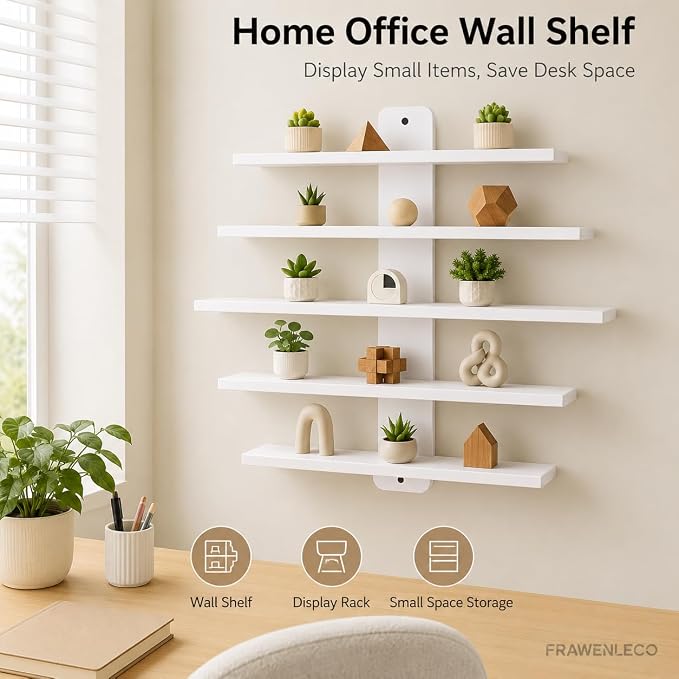 No Drill Wall Shelf, 5-Tier White Floating Shelves with Adhesive, Thickened 12mm PVC Board, Damage-Free Wall Mounted Organizer for Bathroom, Kitchen, Living Room, Bedroom(White) - Image 8