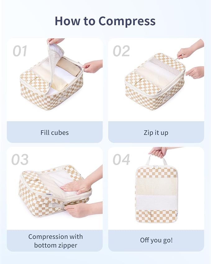 Narwey 6 Set Compression Packing Cubes for Travel Women Men, Travel Cubes for Carry On Suitcase, Durable Compression Luggage Organizer Bags - Image 5