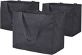 3 Pack Heavy Duty Reusable Canvas Grocery Bags, Holds 60 lbs, 8.3 gal Multi-Purpose Washable Bags with 5 Pockets, Black by CNaiyunpin