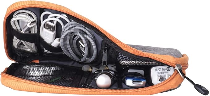 Travel Cable Organizer Bag Waterproof Portable Electronic Accessories Organizer for USB Cable Cord Phone Charger Headset Wire SD Card with 5pcs Cable Ties(Orange) - Image 4