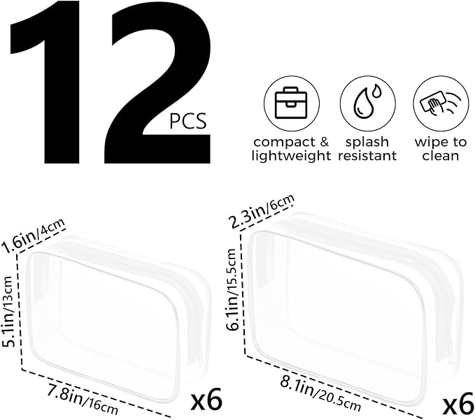 AURUZA Clear Makeup Bag,Portable Travel Toiletry Bags with Zipper, TSA Approved Clear Organizer Bags, PVC Cosmetic Pouch for Airport Airline Compliant - Image 2