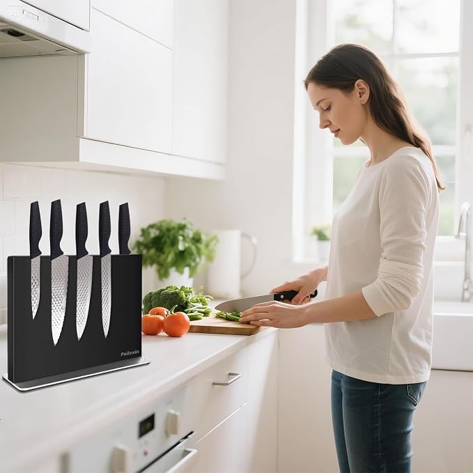 Magnetic Knife Block Without Knives—Black Stainless Steel Double-Sided Magnetic Knife Holder Stand with Strong Magnets, Knife Storage Organizer for Kitchen Counter top - Image 8