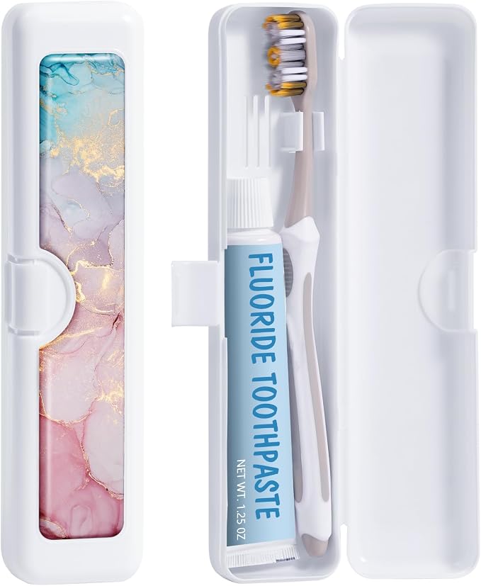 Toothbrush Travel Case - Colorful Pattern, Holder and Covers for Toothbrushes, Includes Tongue Scraper Case by Gerkia