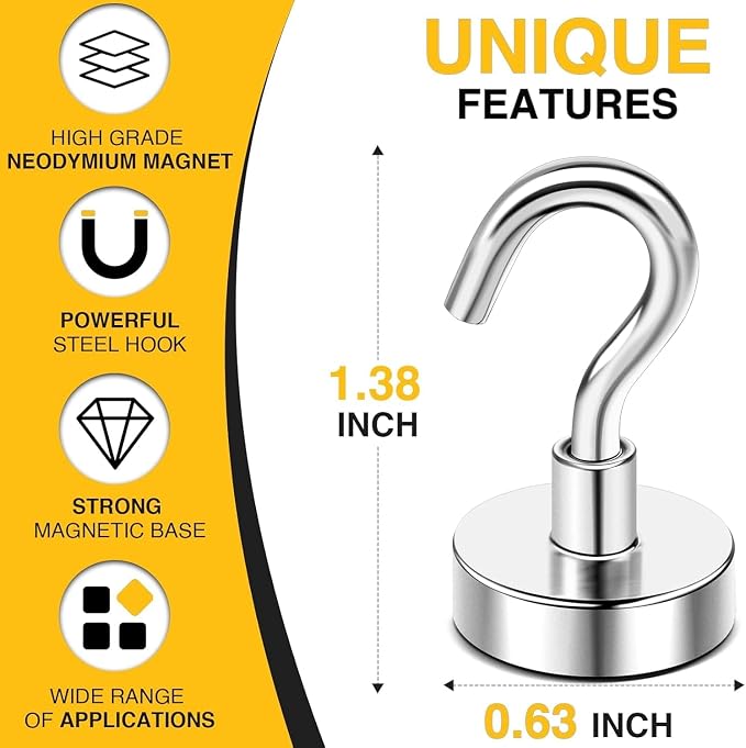 DIYMAG Magnetic Hooks 120pcs 30lbs Cruise Essentials 2026 Magnet Hook | Neodymium Heavy Duty Strong Magnets Hanging Ship Cabins Refrigerator Fridge Classroom Beach Vacation Kitchen Grills Home Tool - Image 2