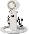 fygurso Personal Portable Clip-on Handheld Fan Rechargeable, White | Neck-Crossbody fit lanyard. Detachable clip. 10H battery. LED monitor. 5-Speed from 30dB low noise to 10000rpm blast. by fygurso