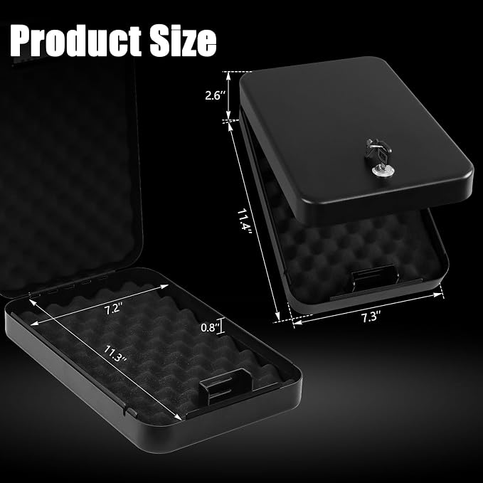 Portable Handgun Pistol Gun Safe Lock Box for Car, Travel & Home | Secures handgun storage, key-lock access, steel build, 11.4” x 7.3“ x 2.6”, for car, home, travel, gun owners - Image 2