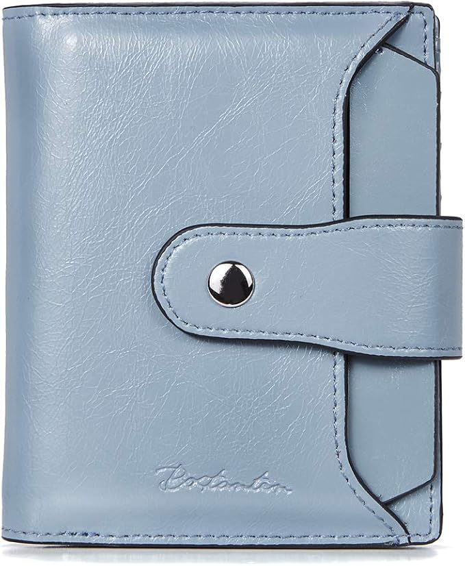 BOSTANTEN Leather Womens Wallet Small RFID Blocking Credit Card Holder | Removable ID Window, Zipper Coin Pocket, Bifold, Minimalist, Fits Small Purses, Daily Use, Ladies Gifts, Blue by BOSTANTEN