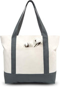 TOPDesign 1-Pack Canvas Tote Bag with an External Pocket, Reusable Grocery Shopping Bag, Top Zipper Closure, Daily Essentials (Grey/Natural) by TOPDesign