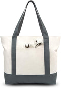 TOPDesign 3-Pack Canvas Tote Bags with an External Pocket, Reusable Grocery Shopping Bags, Top Zipper Closure, Daily Essentials (Grey/Natural) by TOPDesign