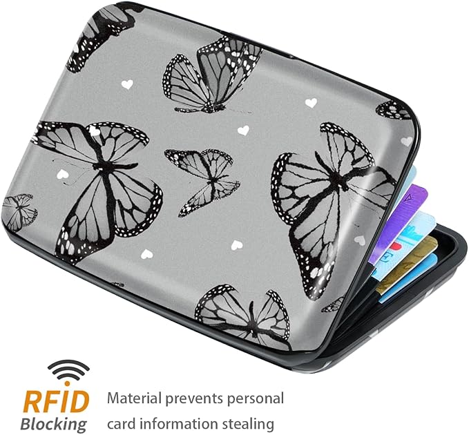 Coco Rossi Credit Card Holder RFID Aluminum Small Mini Wallet Women | Metal Wallet, Business Cards Holder, ID Case, Slim Sleeves, Womens Girls Gift, Carry Wallets for Travel, Black Butterfly - Image 3
