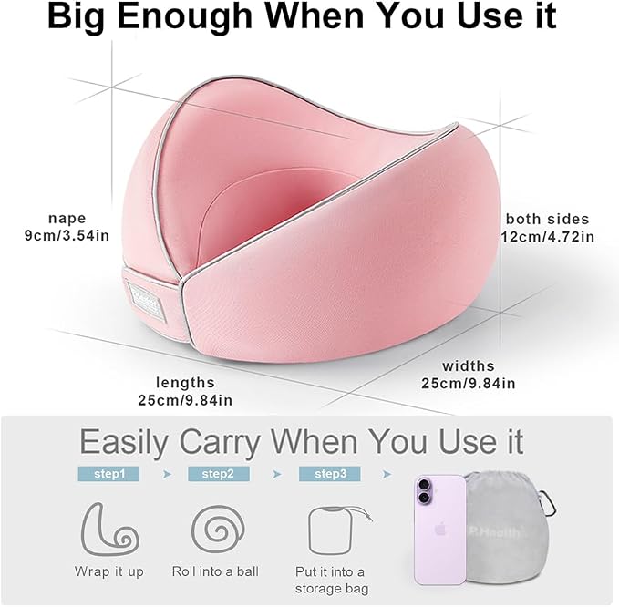 Travel Neck Pillow for Airplanes, Neck Support Pillow for Sleeping & Pain Relief, Stuffable Cervical Pillow, Portable Travel Essentials for Plane, Car & Office(Pink) - Image 5