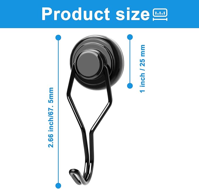 Magnetic Hooks 10 Pack 80Lbs Heavy Duty Neodymium Magnet Hook | Black Magnetic Swivel Hooks for Hanging Rust Proof Strong Magnets with Hook for Storage - Image 3
