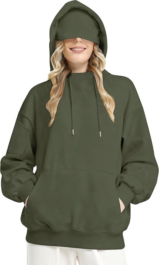 Unisex Travel Hoodie with Eyemask Fleece Sweatshirt Fall Winter | Airplane Hoodie with Multi Pockets & Eye mask Womens Sweatshirts Comfort Pullover Fleece Sweaters Fashion Tops for Couples by Eocicvvi