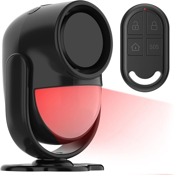 125dB Loud Motion Sensor Alarm with 328ft Remote Control (40ft PIR Detector, 3*AA Batteries), Indoor Wireless Infrared Security Motion Detector with Siren for Home/Shed/Garage/Van (Black) by LUCKYDEER