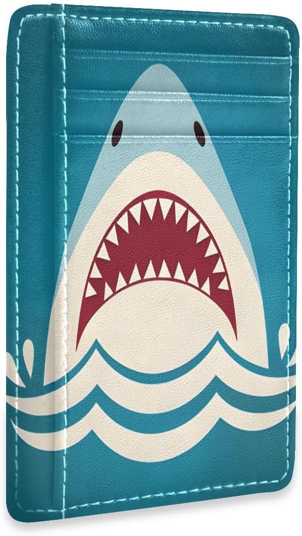 Front Pocket Minimalist Leather Slim Wallet Credit Card Holder Shark Tooth for Men & Women by Unknown