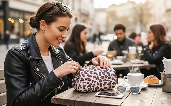 BAGSMART Makeup Bag Travel Toiletry Bag, Wide-open Zipper Pouch, Leopard | Puffy Padded, Travel Essentials, Make Up Bag, For Women, Makeup Organizer, Toiletries Accessories Brushes - Image 7