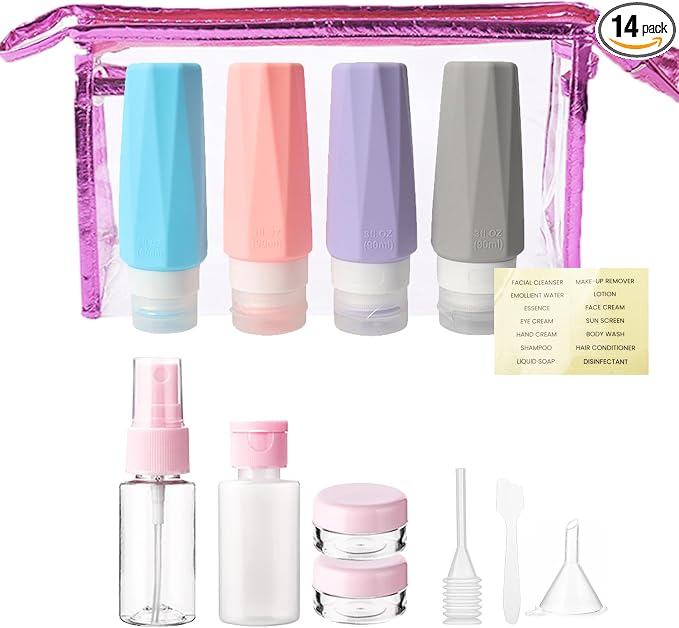 SNAIL GARDEN 13-Piece Travel Bottle Set, Leak Proof Silicone Traveling Containers for Toiletries, Travel Bottle Kit for Lotion Liquid Shampoo Cosmetic by SNAILGARDEN