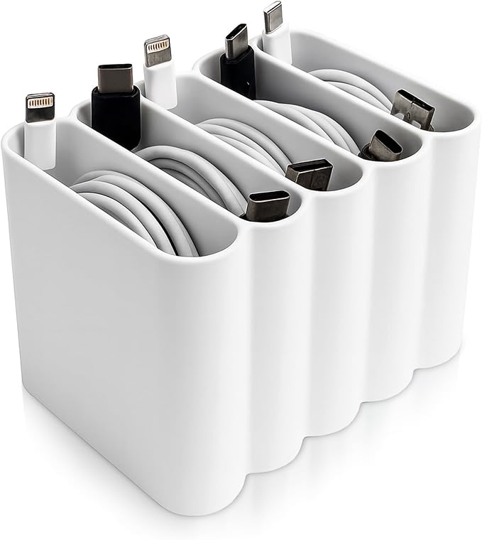 Cable Management Organizer Cord Management, Multiple Slots for Home, Office, Desk, Workshop, Durable Plastic Connectable Cable Organizer, Tangle-Free, Expandable Storage, White by Unknown