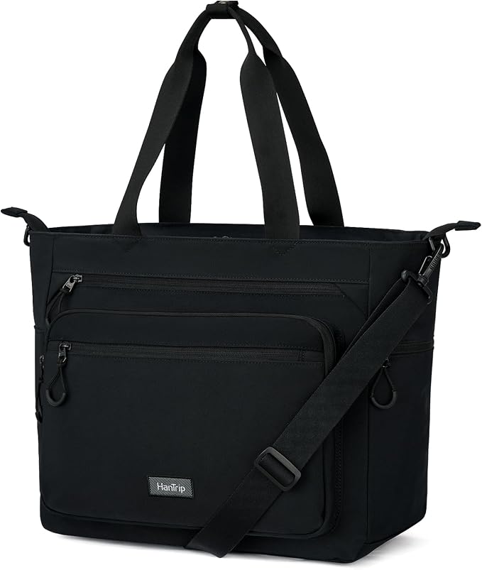 HanTrip Large Laptop Tote Bag with Luggage Sleeve for Travel Work, Black | 16.5 Inch Laptop Sleeve, 31L Zippered Tote Bags, Water Resistant, Water Bottle Pocket, Detachable Adjustable Shoulder Strap by HanTrip