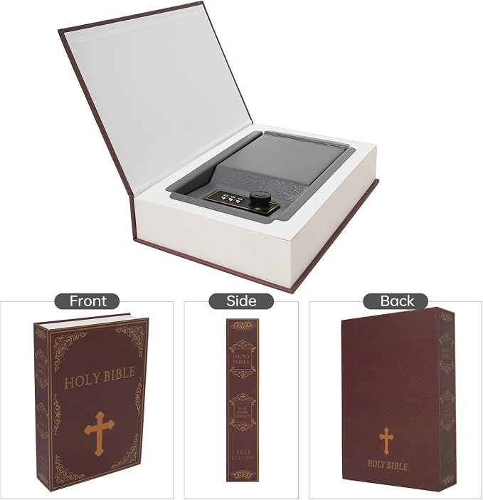 Real Paper Transfer Book Safe, Hollow with Secret Hidden Compartment, Combination Lock, 8.7"×6"×2" (Bible-Combination) - Image 3