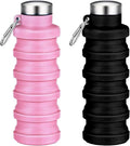 Collapsible Water Bottles,16oz Capacity Portable Reusable Silicone Water Bottle,Leak-proof,with buckle,foldable storage,Lightweight Durable for Fitness,Cycling,Sports,Camping,Hiking(Pink+Black) by Unknown