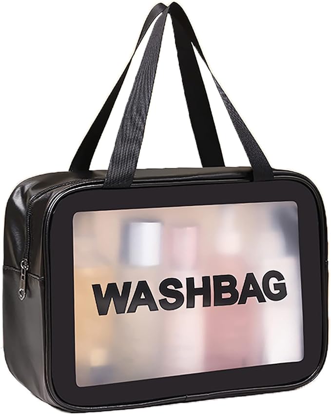 DAPOWER Travel Toiletry Bag for Women and Men, Matte Translucent Toiletry Bag with Handy Handle, Makeup Cosmetic Organizer Bag for Travel Toiletries Accessories (Black) by DAPOWER