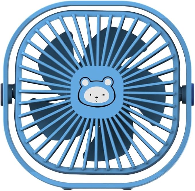 Small Desk Fan, 3 Speed Settings, USB Table Fans for Bedroon, Home/Office/Dorm, Quiet, Cute Mini Fan for Kids, Indoor/Outdoor, F101 (Blue Bear) by Mottinhill
