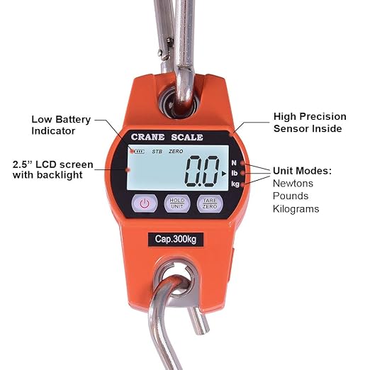 Fuzion Hanging Scale 660LB - Heavy Duty Crane Scale with Aluminum Body | Stainless Steel Hook, Hold/Tare Function, Large Display, Digital Hanging Scales for Weighing Animals, Hays, Fish, Luggage - Image 3