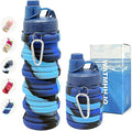 Silicone Collapsible Water Bottles, 16oz(500ml) Portable Foldable Expandable Water Bottle Sports Cups, Leak Proof Reusable BPA Free, for Outdoor Activities (Blue-A) by WATMHHJQ