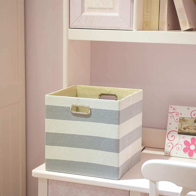 Posprica Storage Cubes,13×13 Collapsible Storage Baskets Bins Fabric Drawers - 2pcs, Grey-white Striped - Image 6