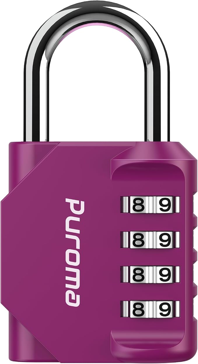 Puroma 1 Pack Combination Lock Locker 4 Digits Combo Padlock Gym Red-Violet | For School Gate Fence Toolbox Hasp Storage, Outdoor, Resettable, Weatherproof, Side Window, Crack Cut Resist, Hardened Steel by Puroma