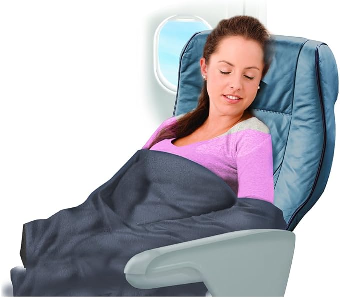 Cozy Compact Airplane Travel Blanket for Your Flight, Car, Camping, Home or Comforting Warmth Anywhere! - Navy - Image 5