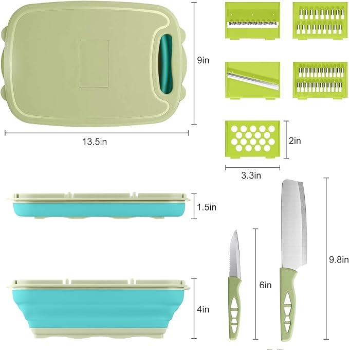 Gintan Camping Cutting Board, 9-in-1 Collapsible Chopping Board with Colander, Kitchen Vegetable Washing Basket for Camping, Camping Gifts Camping essentials for RV Campers (Blue Green) - Image 8