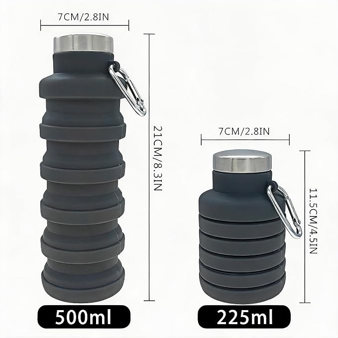 YCT Collapsible Water Bottle 17oz（500ml），Travel Portable Sport Water Bottle，Reusable Silicone Foldable Water Bottles for Gym Camping Hiking (Black) - Image 5