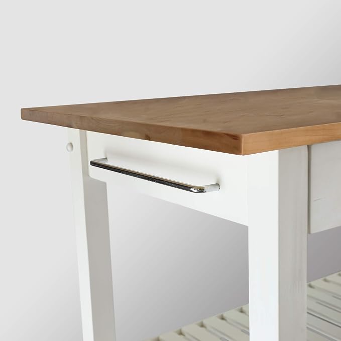 Kitchen Island with Solid Wood Top, White & Cherry Natural - Image 9