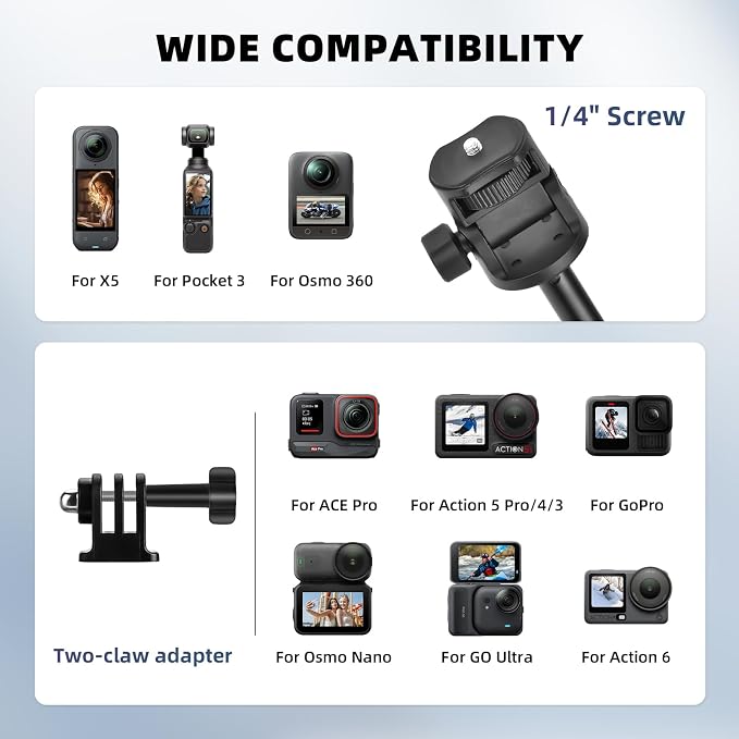 80in Pocket 3 4 Selfie Stick Tripod for GoPro Action Camera, Extendable Stand Vlog Mount for DJI Osmo Pocket 3 4 Action 6 5 Pro 4 3 for Xtra Muse for Insta360 X5 X4 X3 for AKASO DSLR Accessories - Image 3