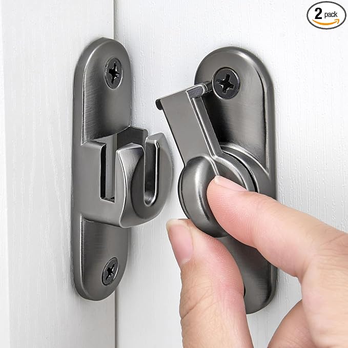 2 Packs Grey 90/180 Degree Barn Door Latches,Flip Gate Lock | Zinc Alloy Flip Gate Latches,Right Angle Door Lock,for bedroom,garage,sliding door,window,cabinet,drawer,pet enclosures by INIRET