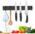 Dmore magnetic knife holder for wall—with 2 hooks, No Drilling 12 Inch black knife magnetic strip, Powerful knife magnet rack, include Adhesive Tape and screws for Knives, Utensils, and Tools by Dmorealwaysdomore
