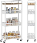 DGSNADGO Slim Rolling Storage Cart, 4-Tier Narrow Kitchen Cart with Wheels | Metal Mobile Snack Shelving, Skinny Rolling Spice Rack for Small Space in Kitchen, Living Room, Bathroom, Beige and White by DGSANDGPuttheCustomerFirst