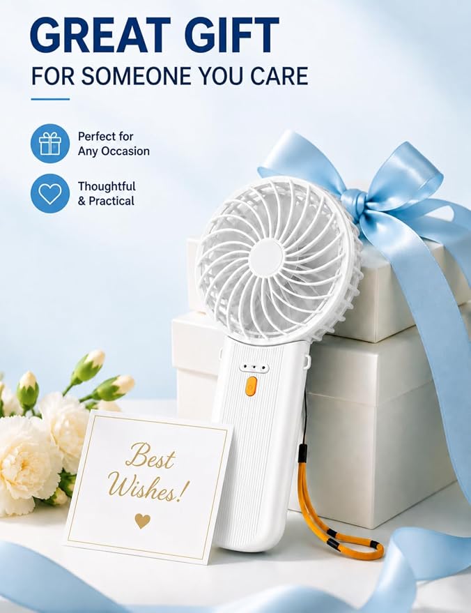 Portable Mini Fan, Quiet Foldable Fan with Lanyard (White) | 4 Speeds, 15H Rechargeable Battery, Portable Pan for Travel, Home, Office, Outdoor, Makeup, Women, Men, White - Image 9