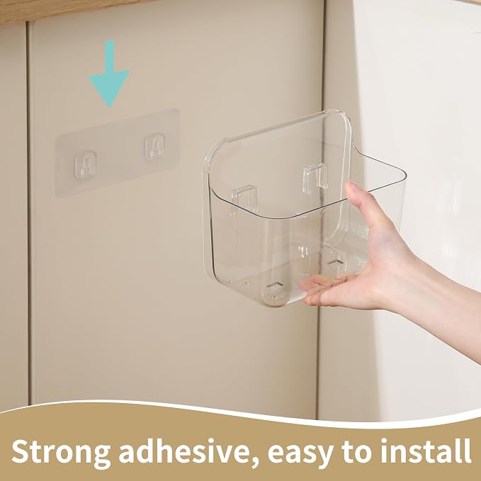 Kitchen Under Sink Cabinet Door Organizer, 4 Pack, Adhesive Clear Acrylic Wall Mount Shelf, Bathroom Makeup Storage Bins, Shower Caddy, Spice Rack, Drink Packet Sponge Dishwasher Pod Holder - Image 8
