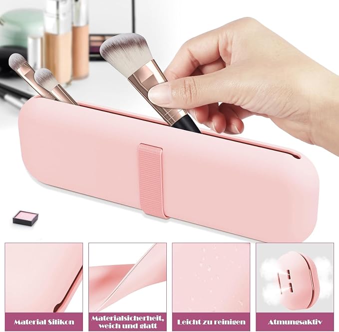 Silicone Makeup Brush Holder Travel Case No Odor Nylon Strap Closure | Water-Resistant Brush Organizer for Travel Makeup Brushes Storage (Pink) - Image 5