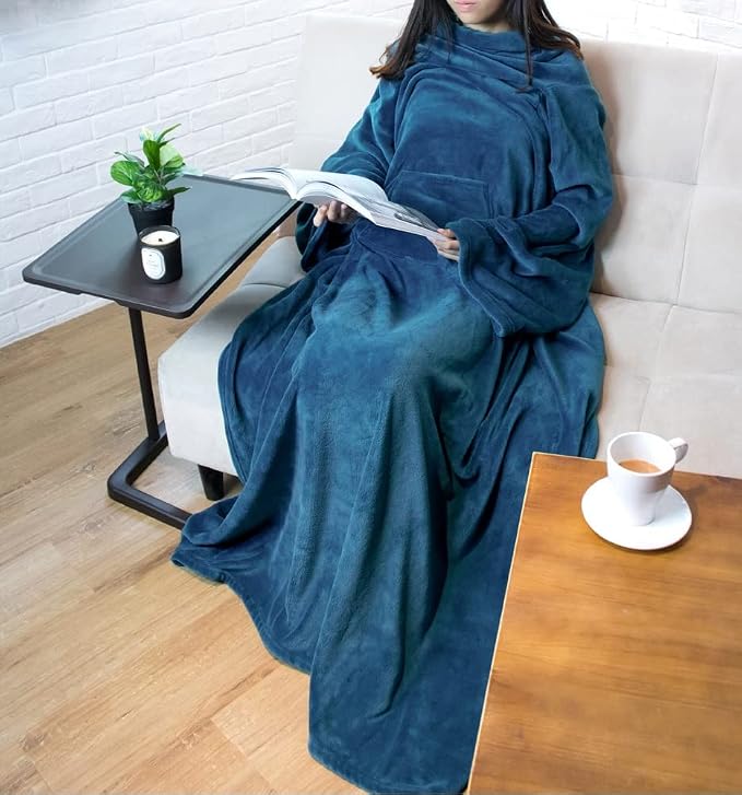 PAVILIA Blanket with Sleeves for Adult Women Men, Soft Warm Wearable Blanket Fleece Wrap Throw, Robe Blanket Gift - Image 9