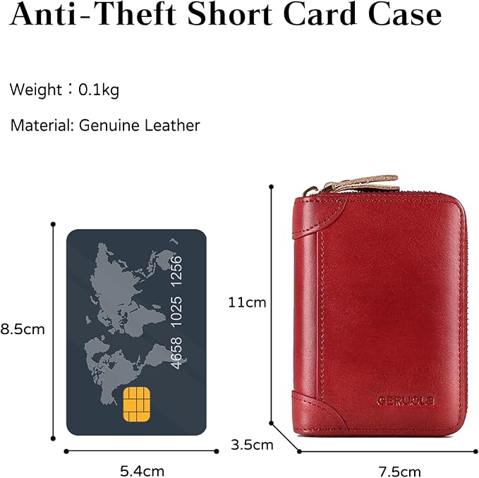 Card Bag Cowhide Wallet Men Coin Purse RFID Blocking Card Case Portable Card Holder Coin Bag Pouch with 12/20/30/45 Card Slots Red B - Image 3